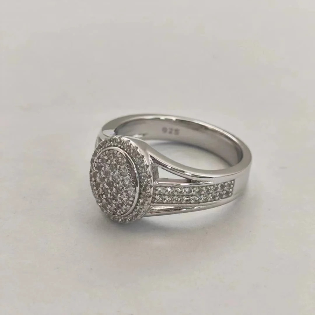 Custom Real Promise 925 Sterling Silver IJ VVS Diamond Ring Halo White Sapphire Split-Shank Oval Pave Ring For Women