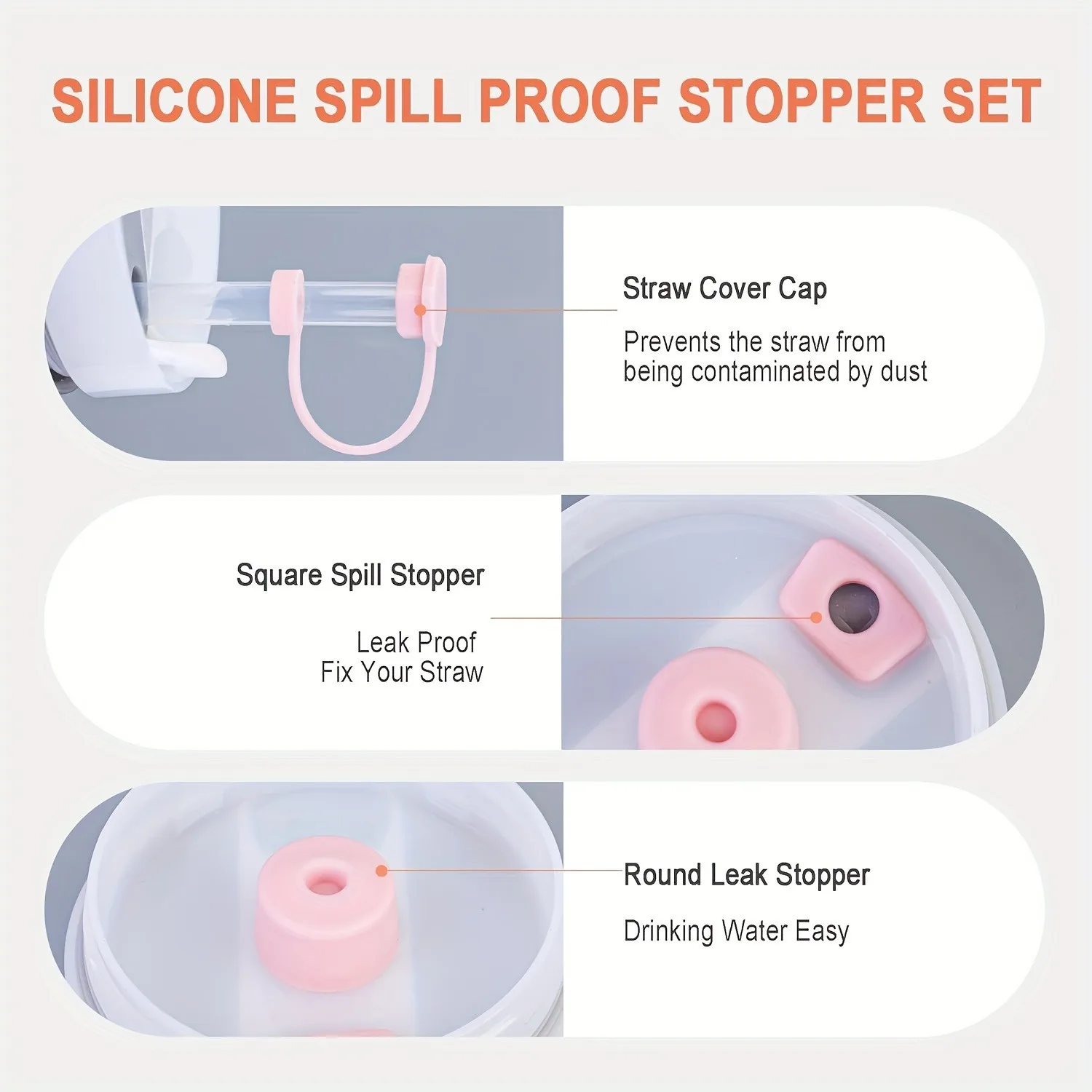 Silicone Spill Proof Stopper Set of 3 Straw Compatible with Tumbler Cup 1.0 2.0 Straws Plug Tips Cap Tumbler silicone cup sleeve