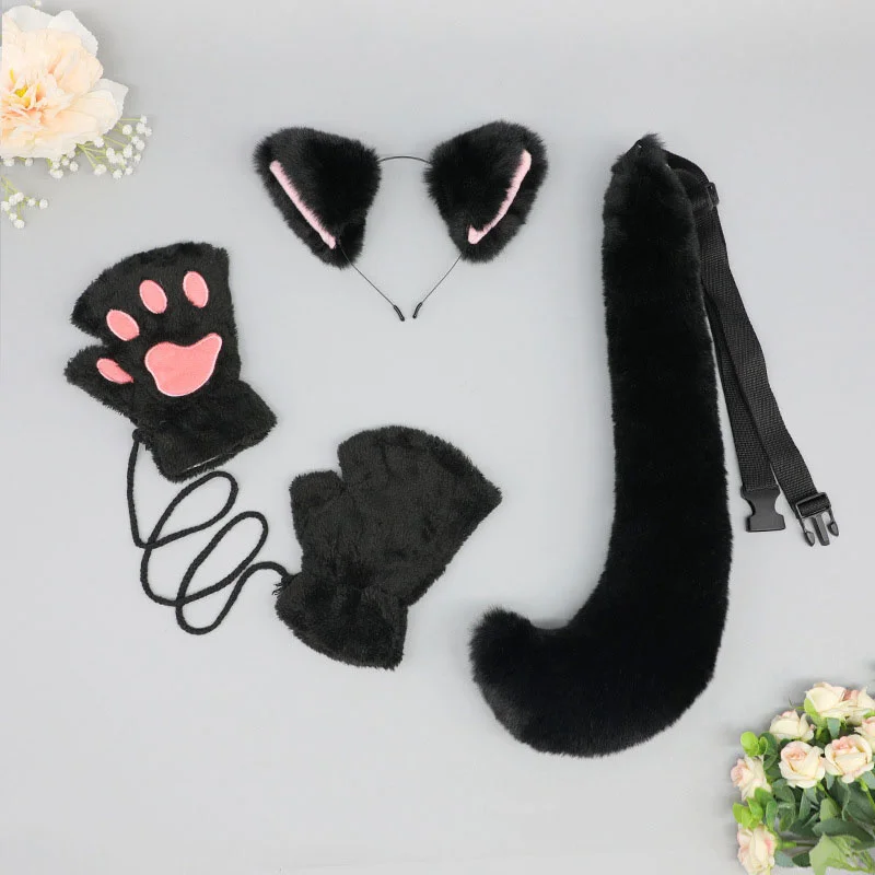 new plush fur fox mask animal paw gloves and Anime cosplay tail sets