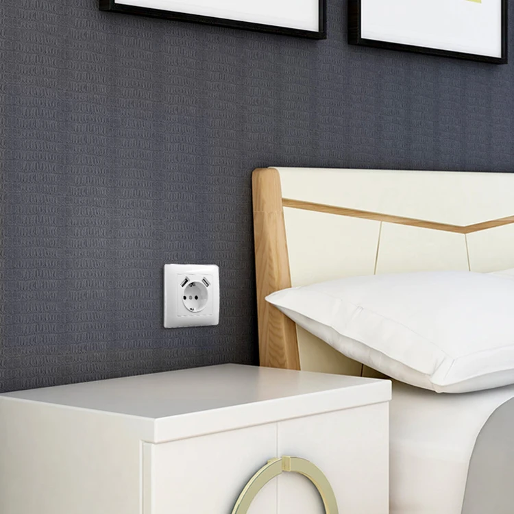 ISO Certificated Home EU Standard 2 Pin Schuko Wall Socket USB Outlet