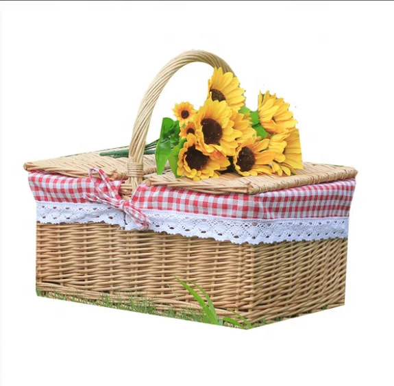 
Modern travel rectangle wicker basket rattan basket hot selling home garden picnic storage basket 