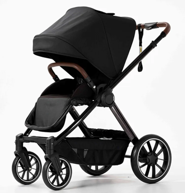 Newest baby stroller pram new design luxury mirror face stroller large basket adjust handle height