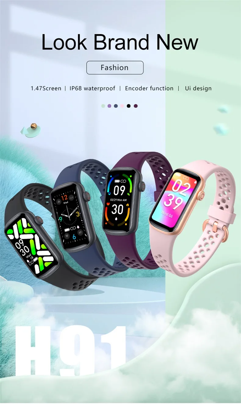 Factory Wholesale Fitness Band Smart Watch H91 IP68 Waterproof Smart Bracelet Watch Ladies Smartwatch_01.jpg