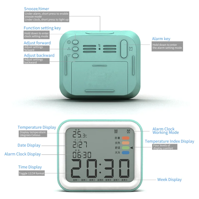 Fullwill High Quality Digital Alarm Clock Temperature Date Display Classic Style Table Clock with Dimmable LED Backlight