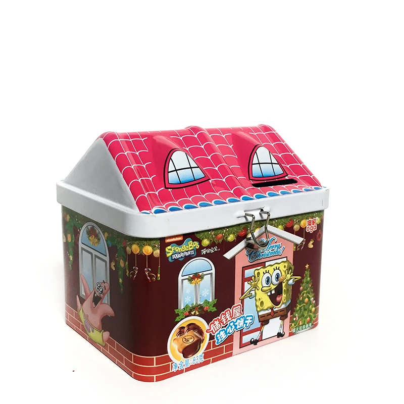 House Shape Tinplate Toy Box Metal Can Christmas Gift Tin Houses Candy Case Cute Biscuit House Tin For Kids