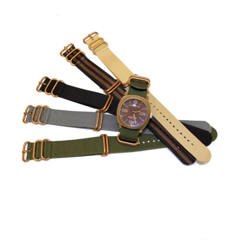 Luxury ballistic nylon watch band sand blasted finish 4 ring with navy bronze zulu strap watch strap supplier
