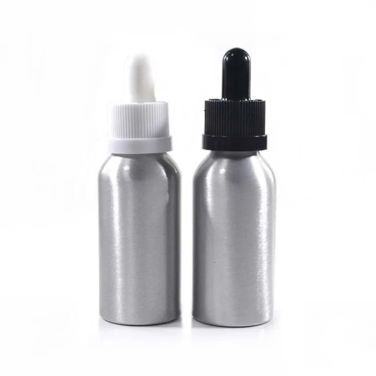 factory RUIPACK OEM RTS 60ml 100ml empty and natural silver aluminum dropper cap bottle for liquid manufacturer/wholesale