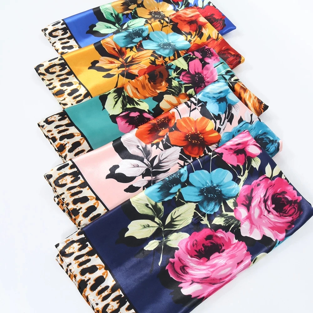Chinese Silk Scarf for Women Floral Printed Square Custom Silk Scarves Female