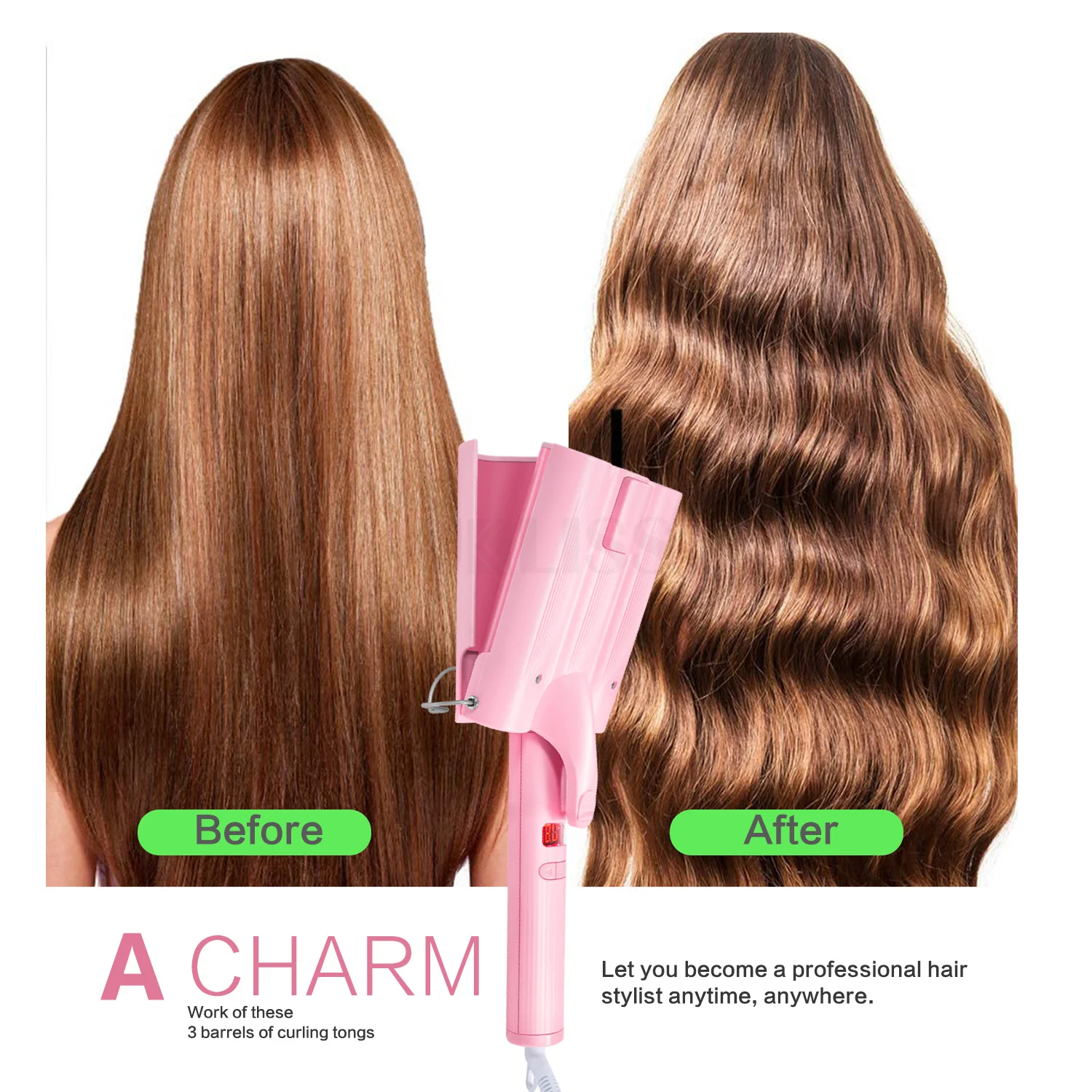 
Hot Sale Curling Hair Iron Automatic 3 Barrel Curling Iron Wand Water 