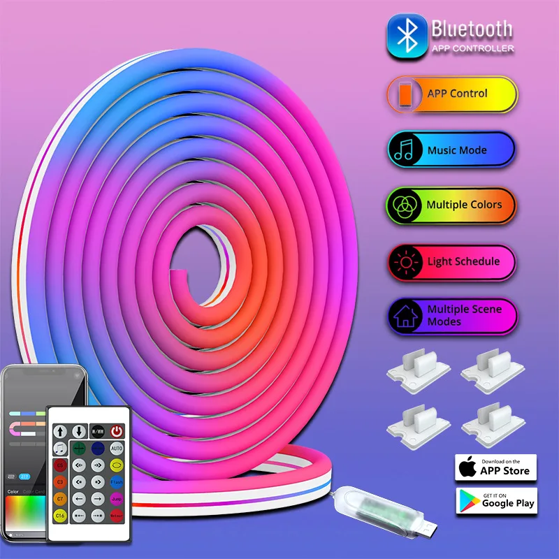 wholesale flexible silicone light tape rgbic tuya wifi blue tooth app smart silicone led neon lights