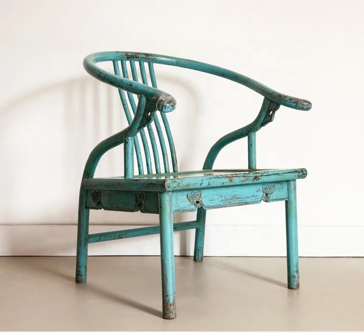 Furniture factory Chinese traditional armed chairs antique furniture wooden distressed paint chair with arm