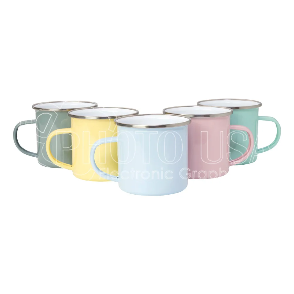 12 oz. Sublimation Blank Custom Macaron Colors Enamel Mug with Silver Brim