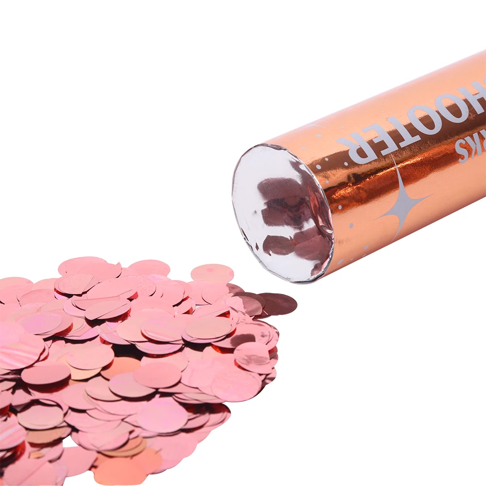 Hot Sale Rose Gold Shiny Circle  Confetti Cannon Shiny UV Label  Party Poppers