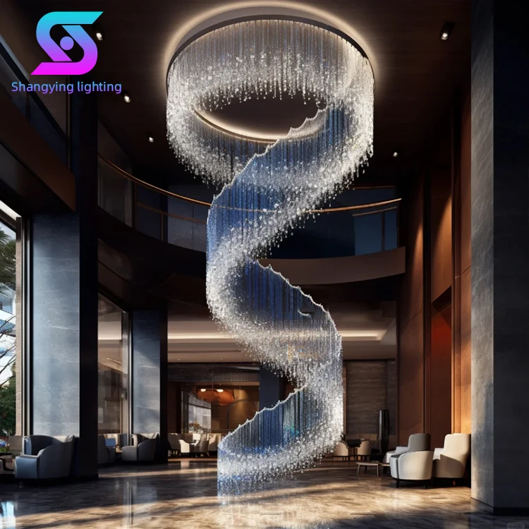 Custom Staircase Deco Pendant Light Hotel Lobby Living Room LED Morden Crystal Chandelier Pendant Lights
