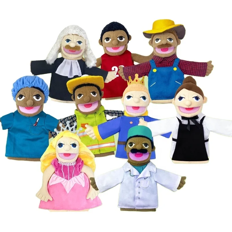 Wholesale Custom OEM Cute Cartoon Profession Series Career Hand Puppet Plush Doctor Police Officer Nurse Teacher Job Puppet Doll