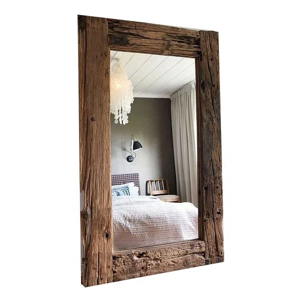 Chinese Antique custom beauty decorative rectangular reclaimed wood frame distressed natural wall mirror