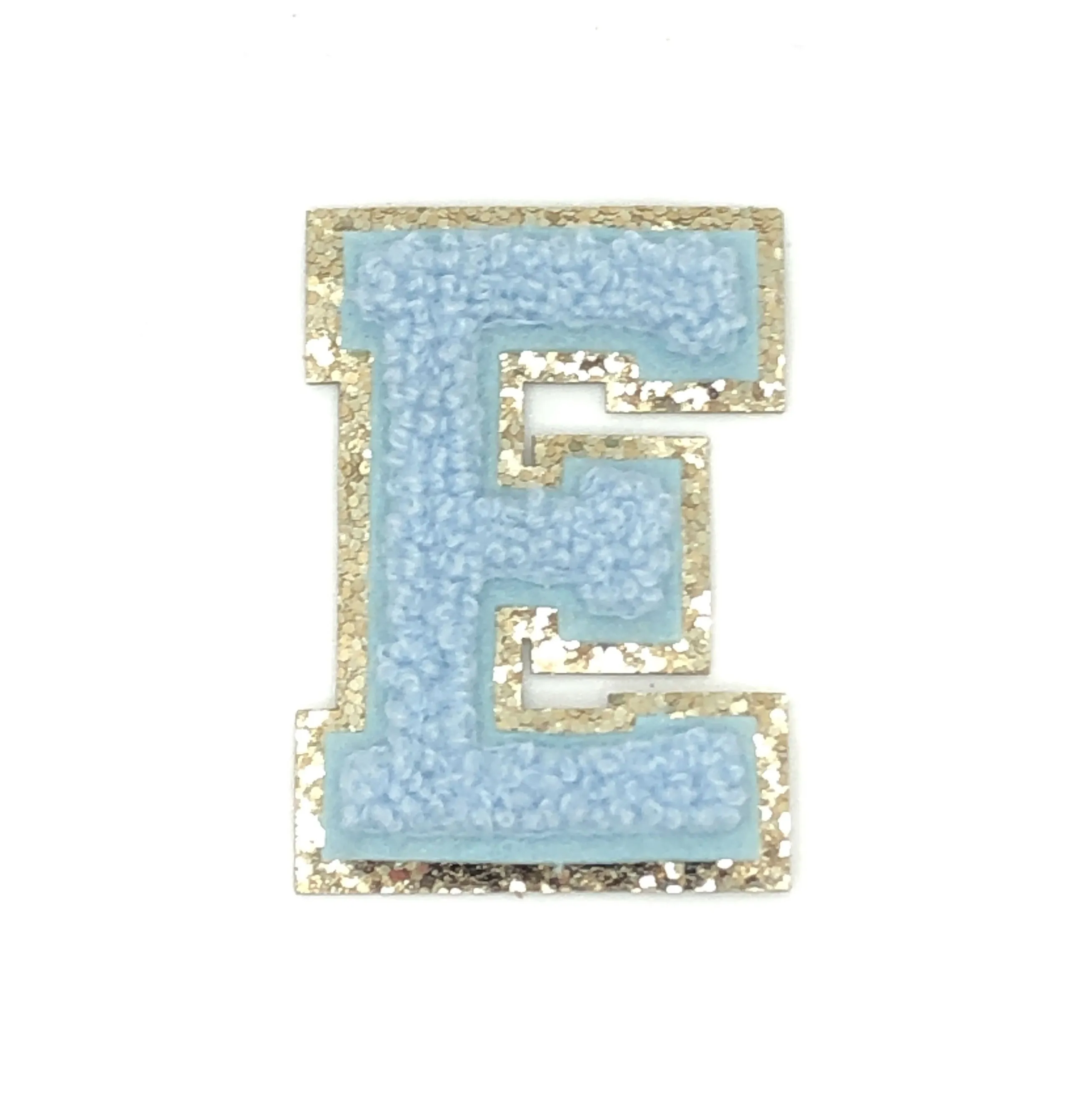 Custom Varsity Light Blue Chenille Glitter Letter Patches  Phone Case Chenille Leather A-Z Patch Embroidery