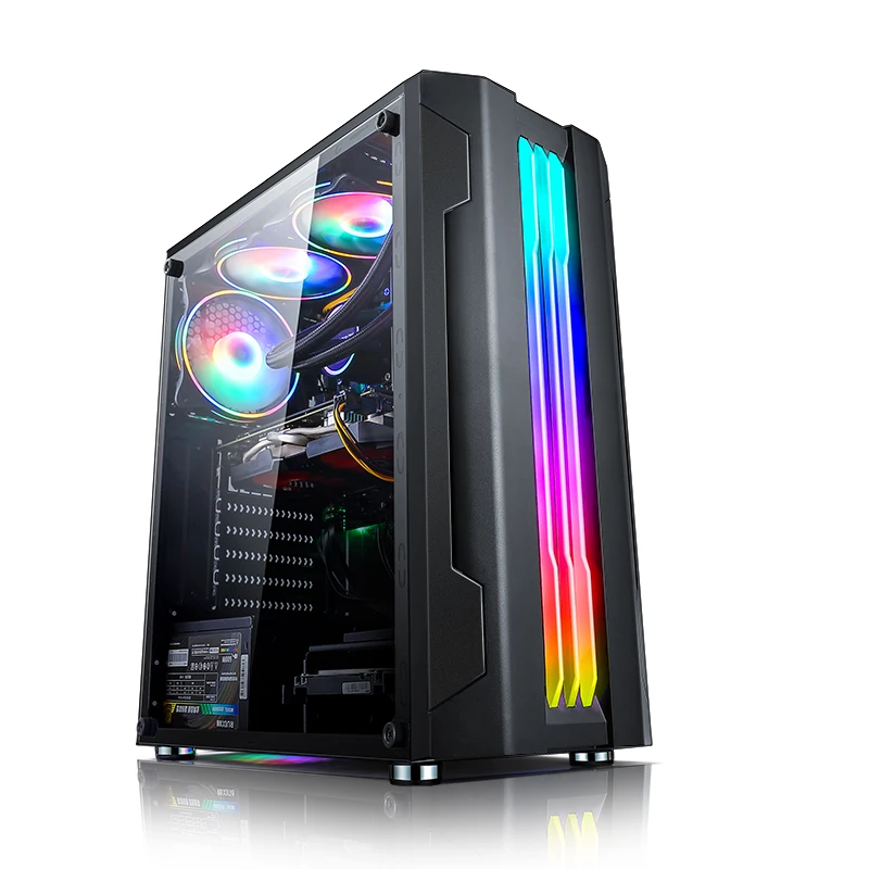  Рассвет закаленное стекло 6*12 веер матрица Средняя башня RGB светодиодный компьютер ПК корпус микро Atx игровой Корпус и