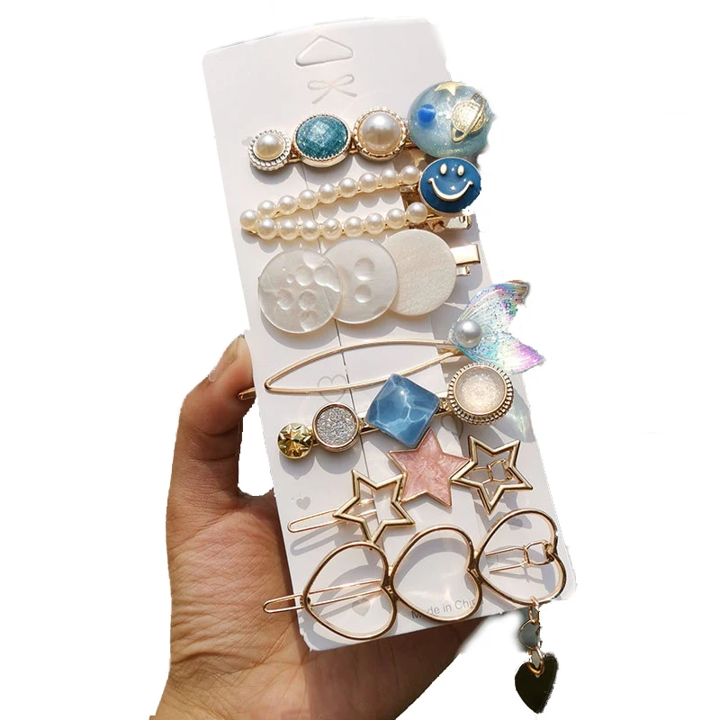 Women Types Of Hair Barrettes Colorful Pearls Fashion Accessories Bride Rhinestone Hair Clip Set