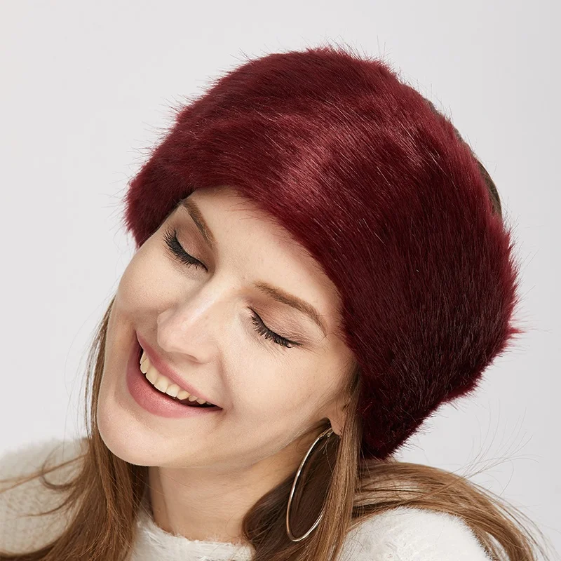 Повязка на голову из искусственного лисьего меха модная пушистая Лыжная шапка теплая головная повязка Эластичная