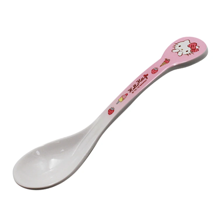 New Design 134mm OEM&ODM Cartoon Patterns Hello Kitty Unbreakable Melamine Kids Feeding Spoon