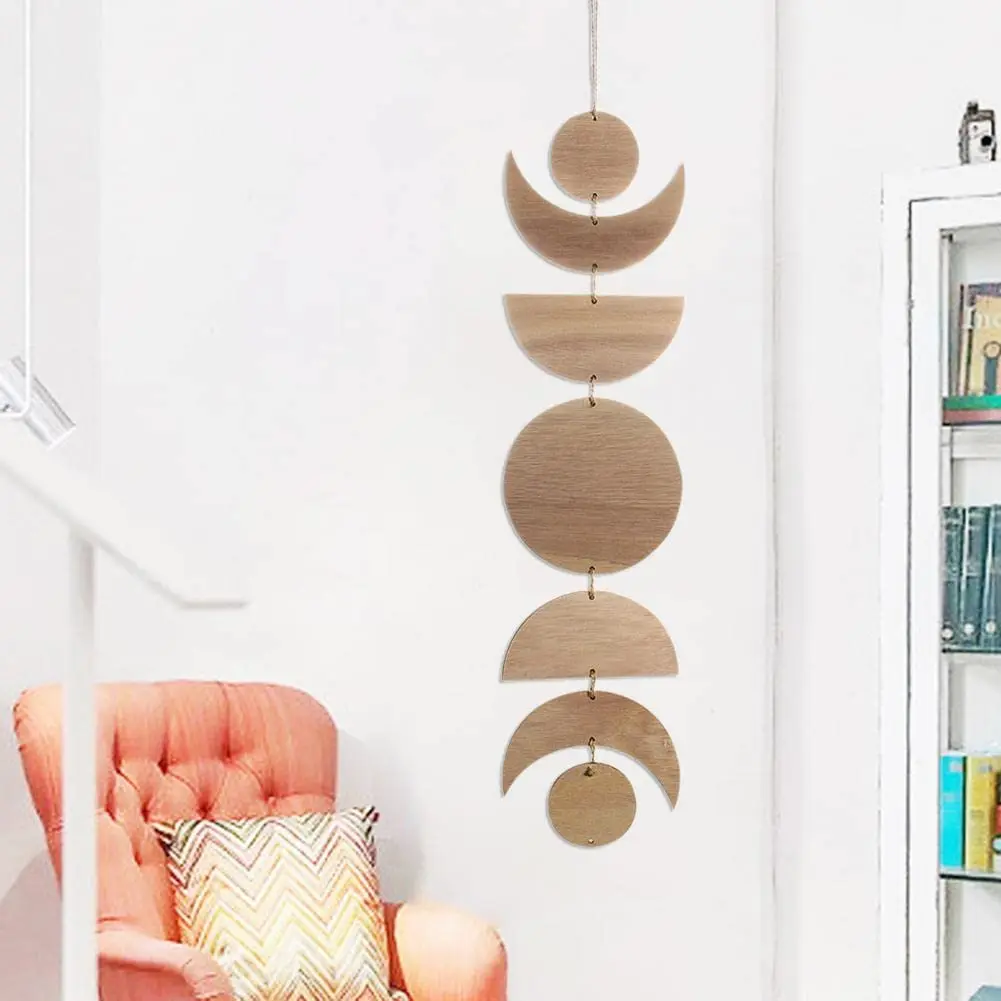 Moon Cycle Wall Art Decorative Moon Sun Phase Sign Ornaments Boho Wooden Wall Hanging Bohemian Decor for Bedroom Living Room