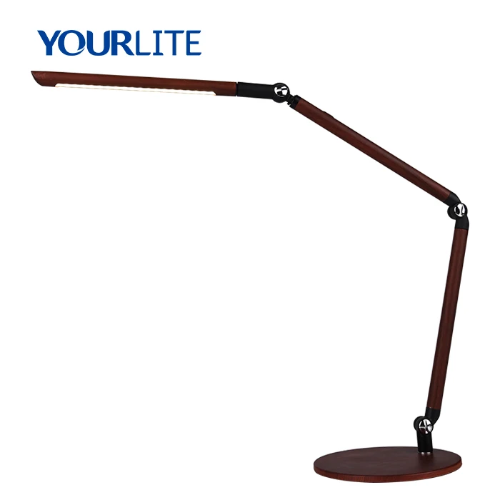 Iron Base Wood LED Foldable Swing Arm Desk Light Office Table Lamp For Home