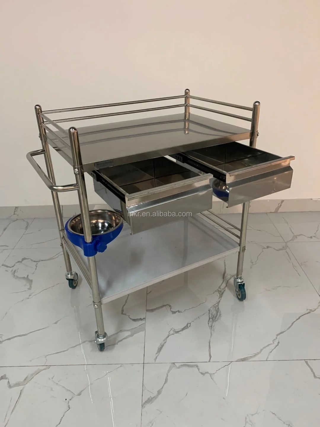 Customized Stainless Steel Medical Cart Clinic Hospital Trolley With Wheels and Drawer