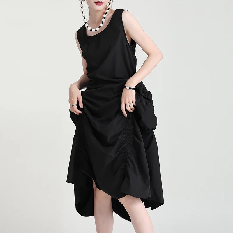 Модное платье без рукавов с дырками на спине для девочек 2021 Летняя короткая и длинная Асимметричная плиссированная длинная юбка 2089