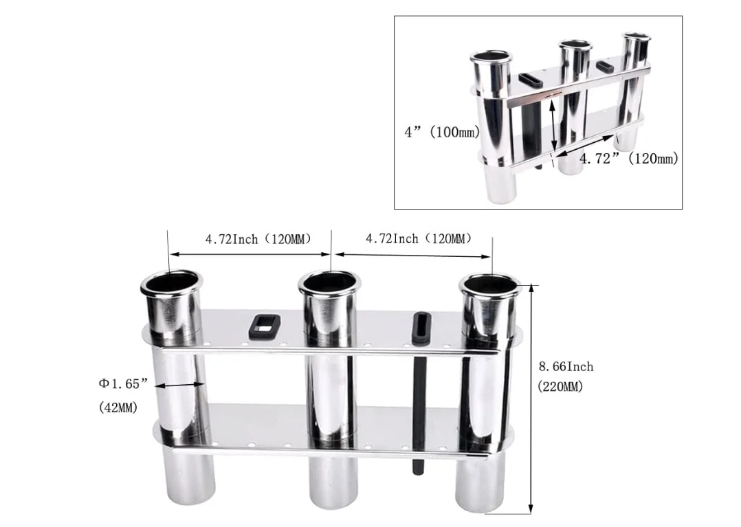 Подставка для удочки из нержавеющей стали, подставка для удочек из нержавеющей стали с 3 трубками, с панелью инструментов или хранилищем