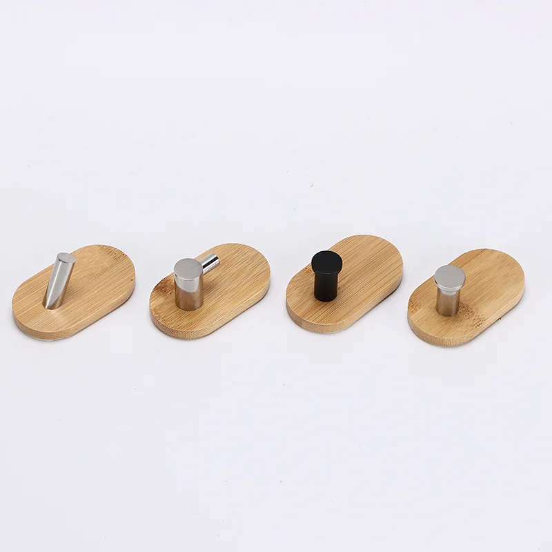 2024 Popular Customized Stainless Steel Bamboo Self Adhesive Hooks No Drilling Wall Hooks Shelf Wall Hangers  Clothes Hook