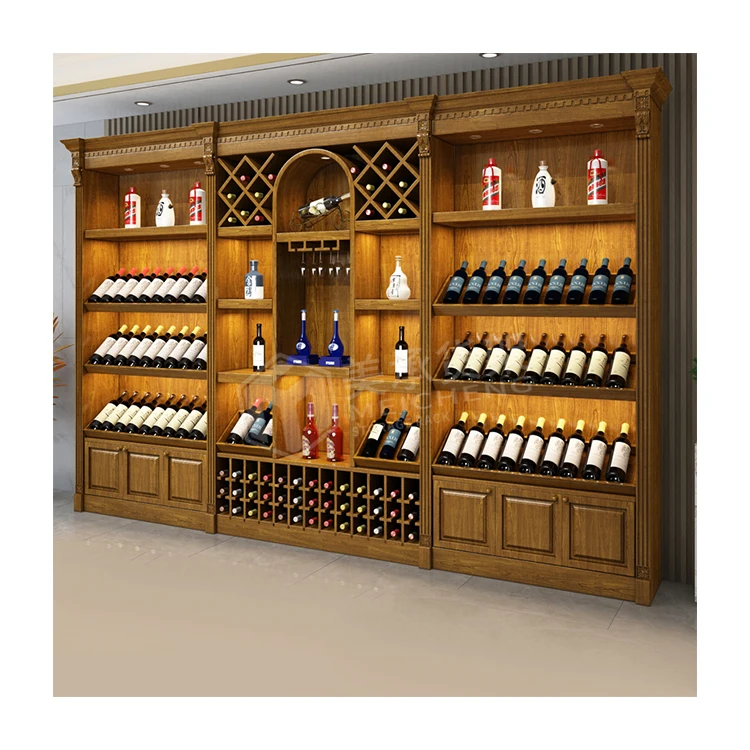 Meicheng Customized Wood Wall Wine Shelves Display Store For Retail Liquor Store