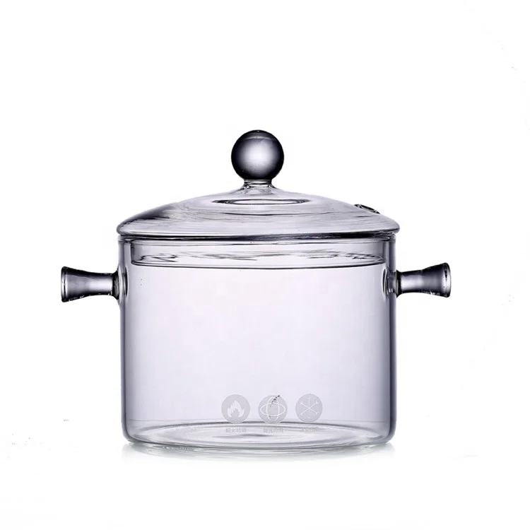 Heating Pots 1350ml Clear Glass for Cooking with Glass Lid Hand-made,soup & Stock Pots Transparent Gas Cooker 7~20days