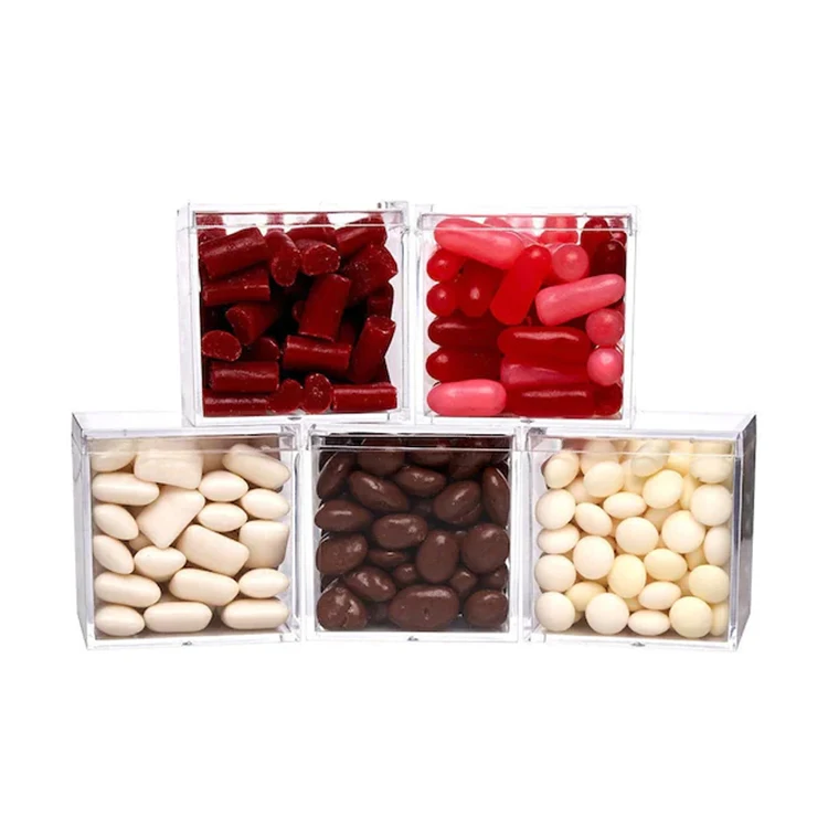 Plastic Small Food Grade Candy Acrylic Box 2x2x2 inch Clear Acrylic Cube Wedding Sugar Favor Box