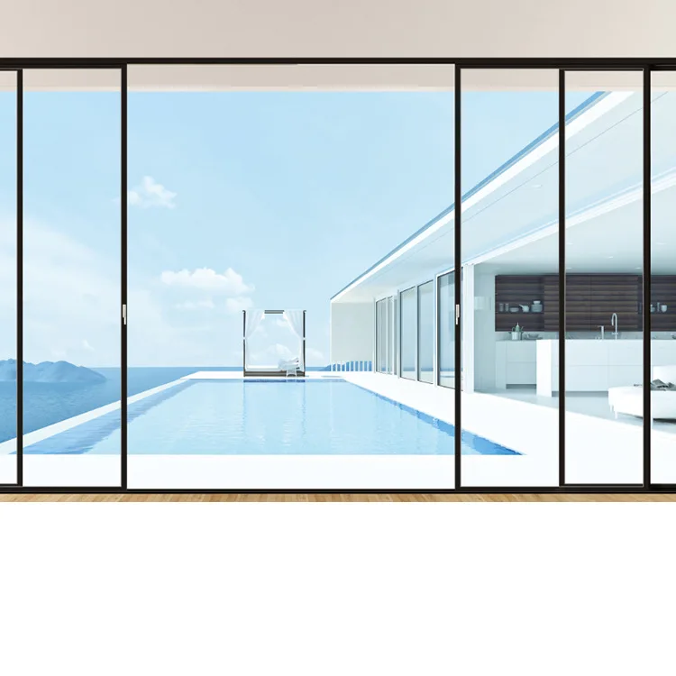 HLX Modern Double Glazed Slide Door Aluminum Frame Interior/Outdoor Narrow Slim Sliding Partition Sliding Door for Living Room