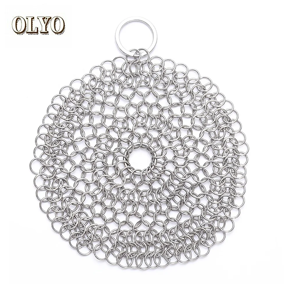 7 Inch 316 Stainless Steel Chain Mail Mesh Cast Iron Cleaner Scrubber for Pan Cleaning