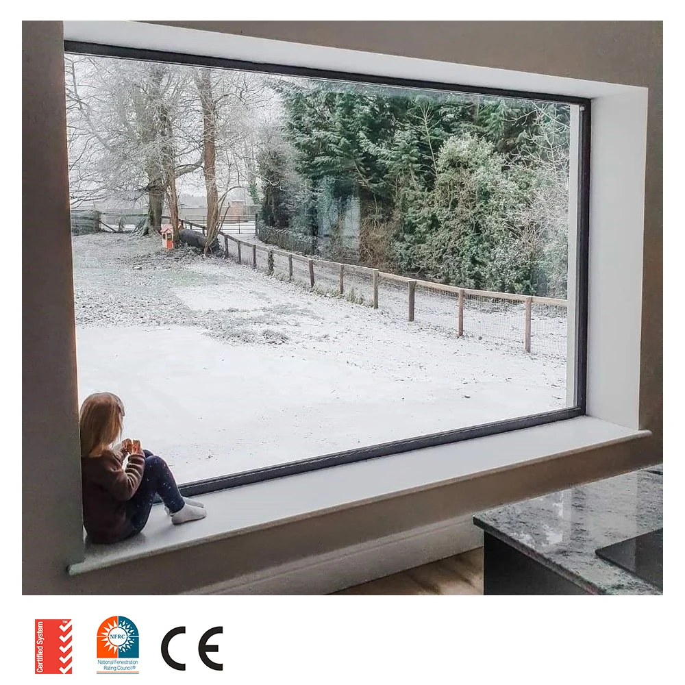 Customization design large size aluminum pictures window double tempered glazed fixed windows for Residential Villa