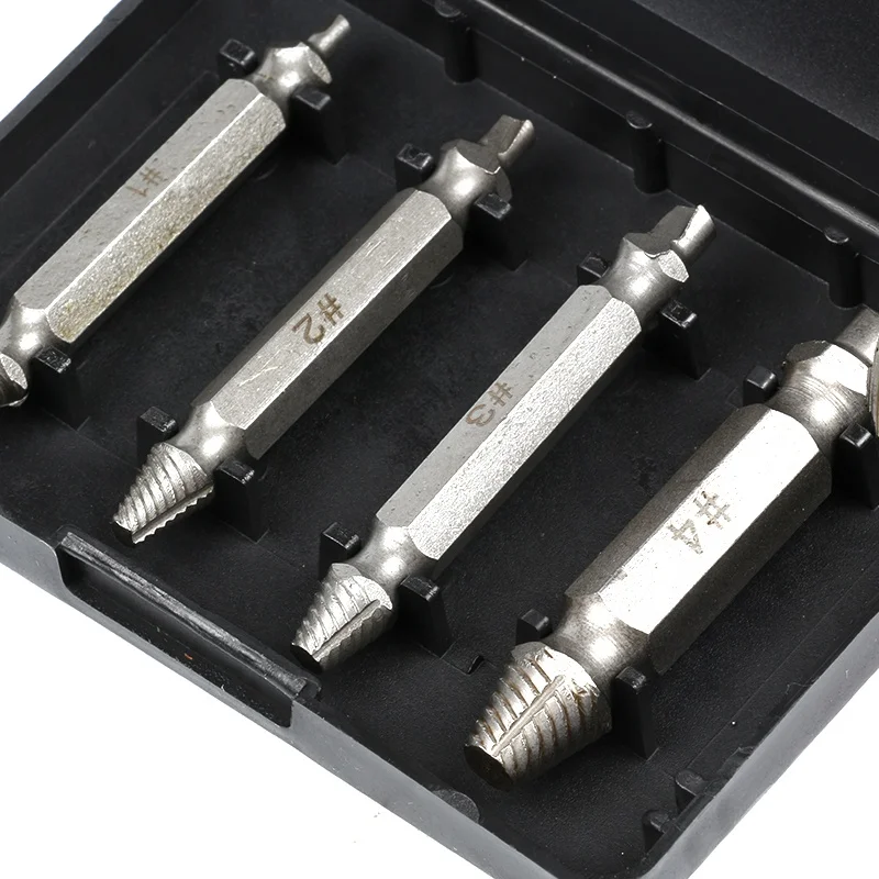 4 шт. Двусторонняя дефекты материала поврежденный Винт экстрактор выталкивающий мастеров сломанный болт серьги-гвоздики для удаления набор инструментов