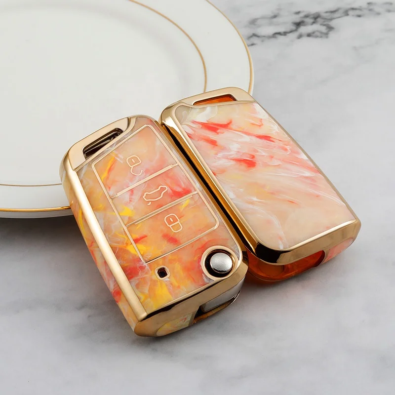 Marble design TPU Custom Car Key Cover fit for VW Golf PoloTiguan Passat Caddy Auto Folding Key Case Fob Remote bag
