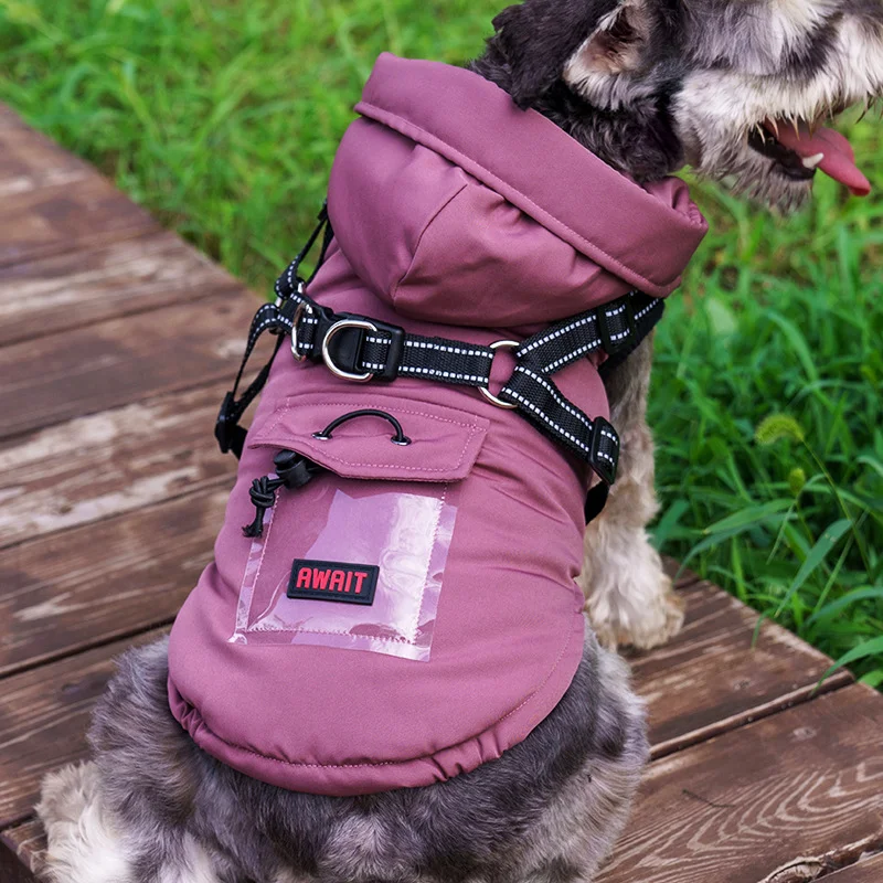 Custom High Quality Luxury Dog Winter Jacket with harness Coat Warm Designer Pet Clothing Dog Clothes for Small Puppy Medium