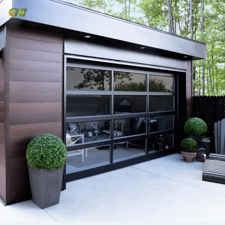 Custom Full View Sectional Glass Garage Door Waterproof Automatic Glass Garage Door