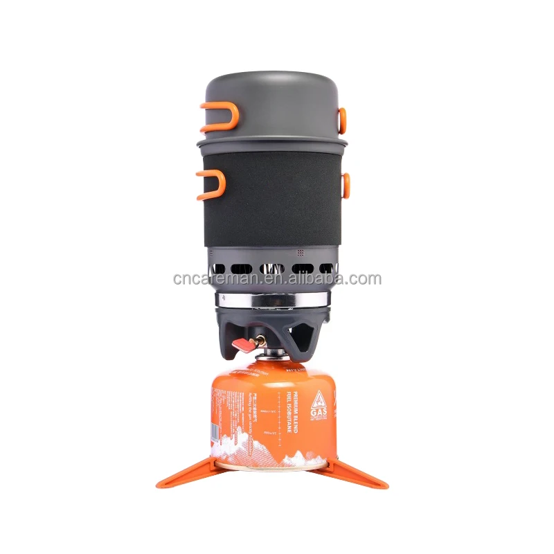 Outdoor Camping Gas Stove Burner, 750ml Aluminum Pot & 400ml Pan Set,Portable Cooking System Multi-fucntional Hiking Backpacking