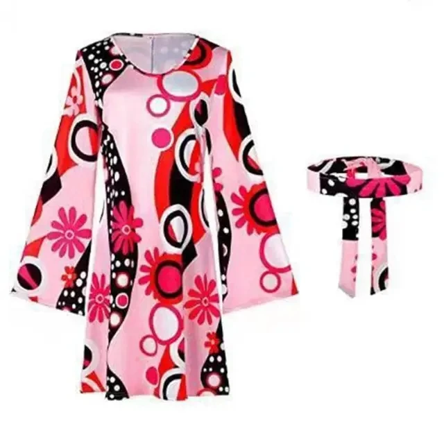 Women 70s Floral Disco Dress Costume Hippie Clothes Accessories Halloween Dance Costumes For Women Dress With Headband