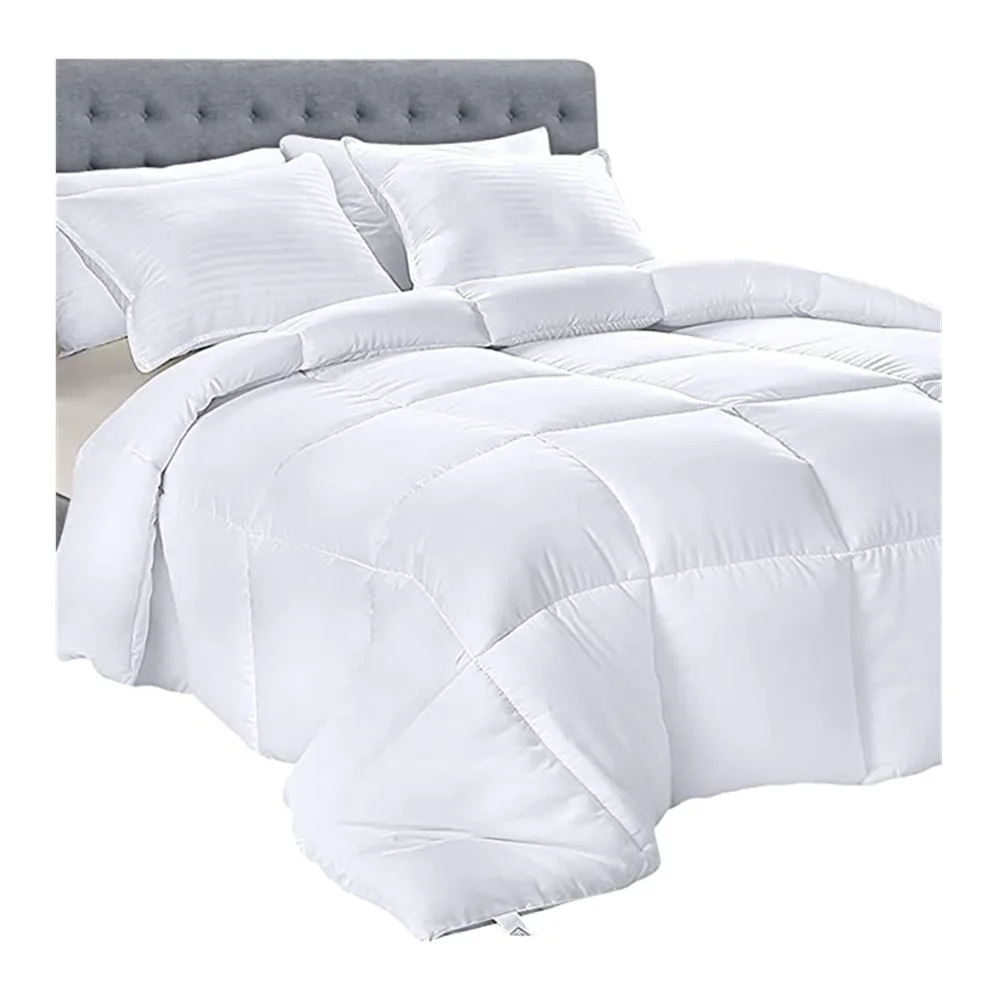 Customized Color Microfiber Quilted Bedding Down Alternative Comforter White Textured with Corner Tabs for Queen Bed