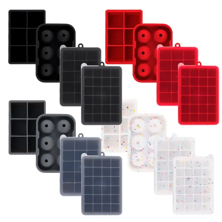 6-Hole round Ice Hockey Molded Flexible Cube Mold Tool Silicone Square Easy Release Ice Trays