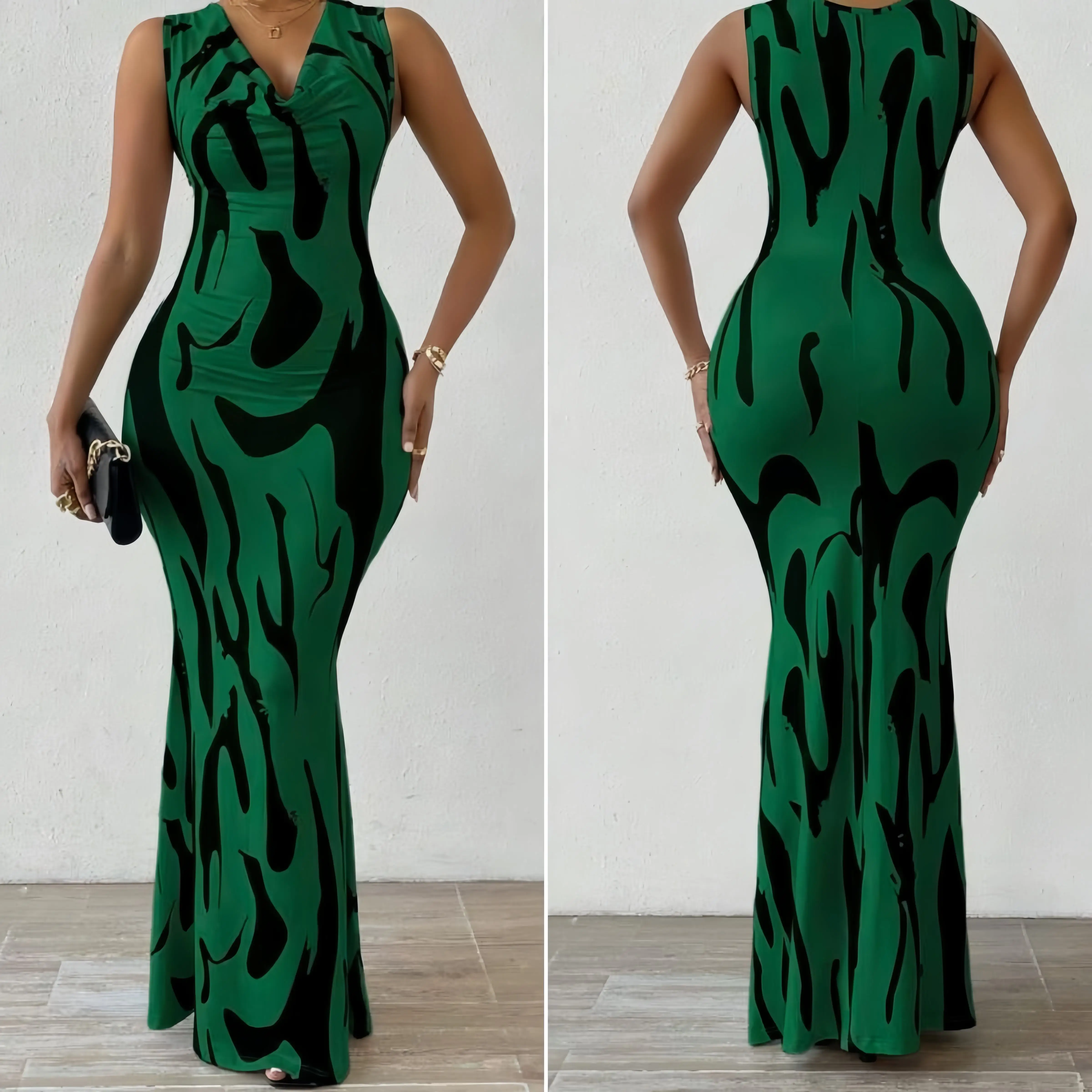 Wholesale V-neck Casual Dresses Long Halter Sleeveless Slim-fit Dress for