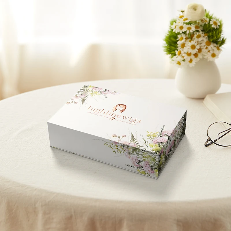 Luxury Custom Logo Gold Stamping Embossed Hard Cardboard Magnet Gift Box Wig Hair Package Magnet Closed Box Matt Lamination