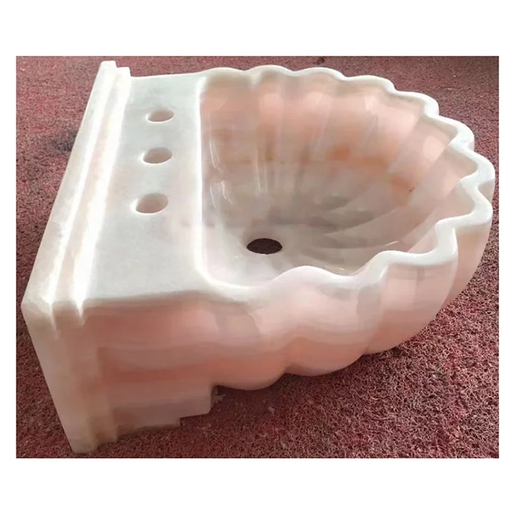 Small size natural stone marble shell shaped wall hung pink onyx bathroom sinks