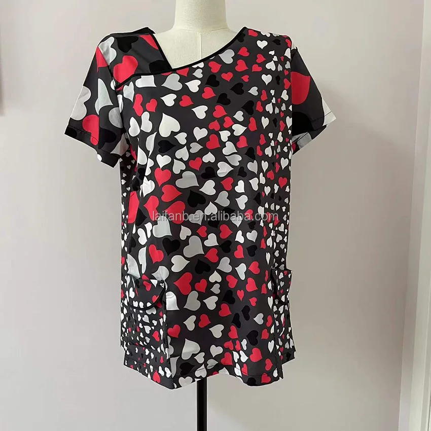 Top Selling Nursing Scrubs Short Sleeve Butterfly Print Tops Uniform For Nurse Women