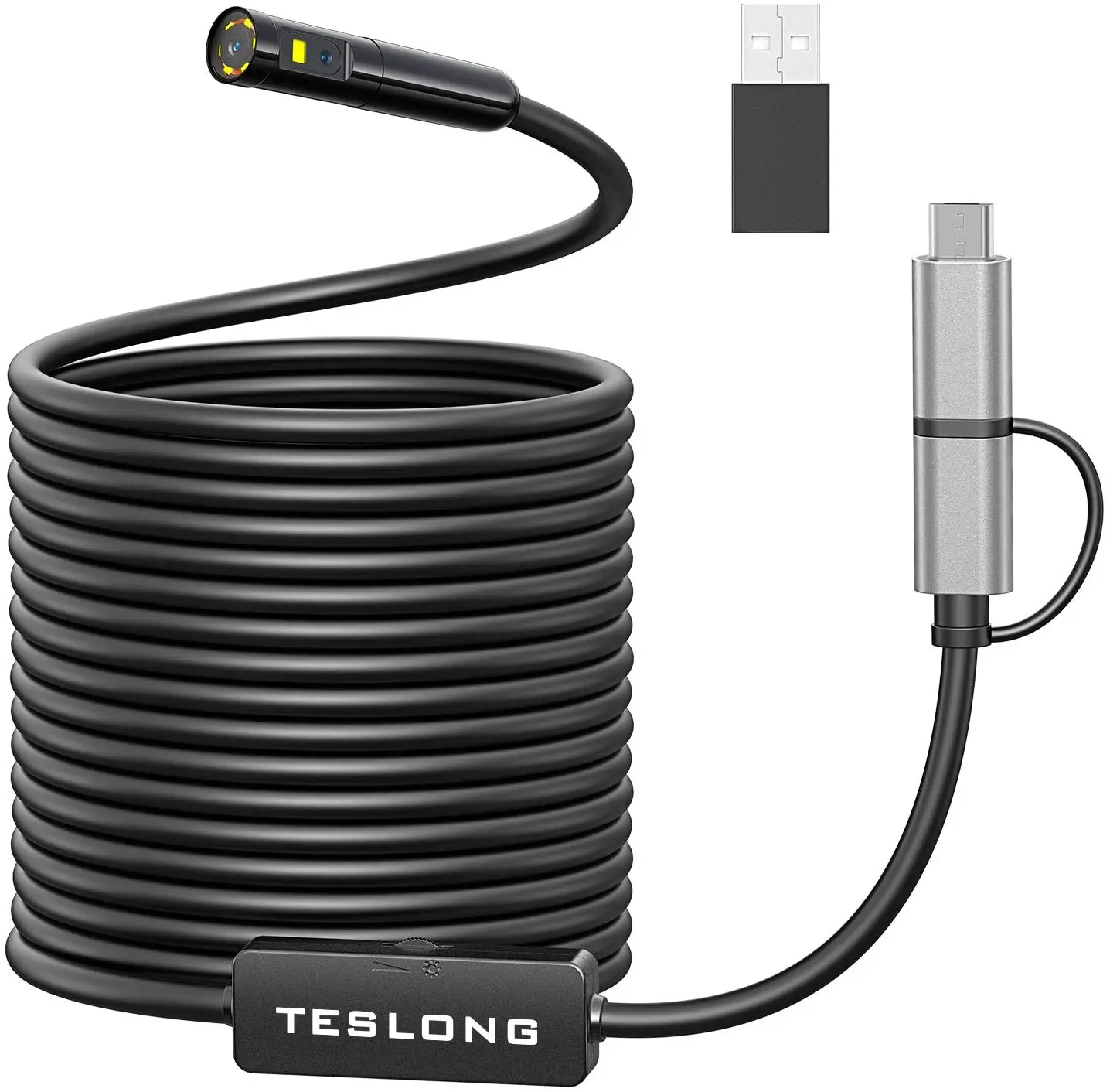 Teslong 8mm Dual Lens Borescope Camera Waterproof Endoscope Inspection Camera with 5M Snake Camera Cable